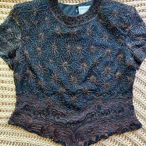 Papell Boutique Stunning Vintage Beaded Top, black and golden